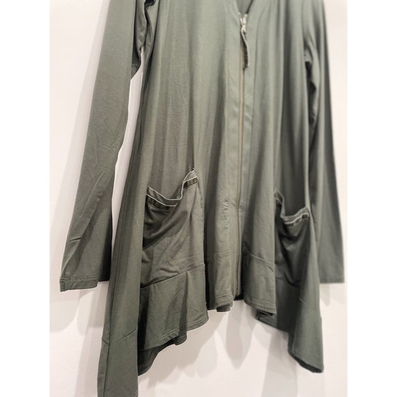 Logo By Lori Goldstein Sz XS Green 230 Rayon‎ Span Cardigan Velvet Trim Zip Up - Picture 2 of 5